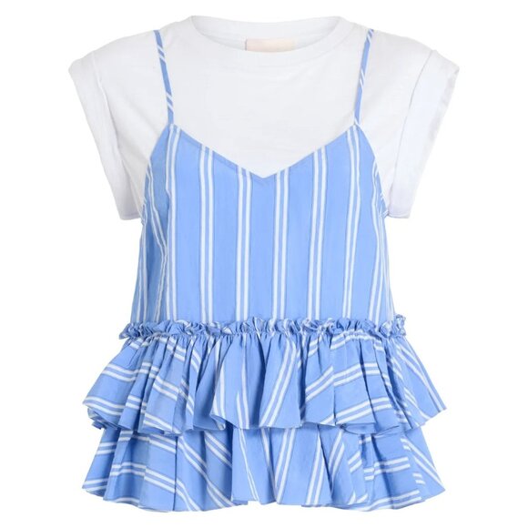 Cinq A Sept Samantha Seersucker Layered Top Stripe Oxford Blue/White SZ S NEW - Picture 7 of 7